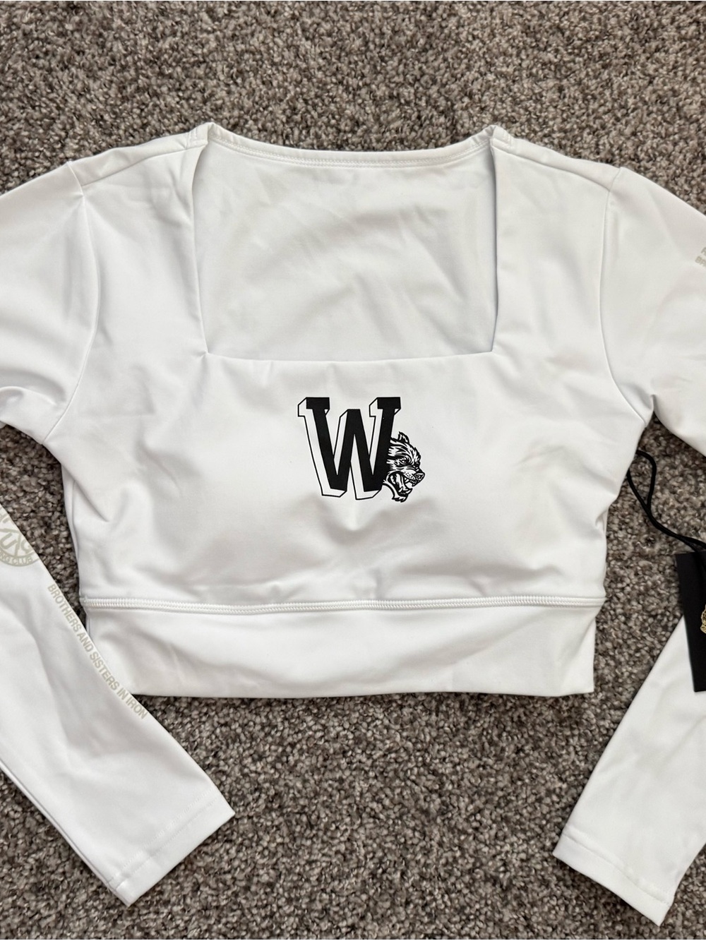 Darc Sport White Long-Sleeve Cropped Top with Black W Logo